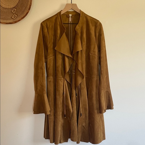 Free People Jackets & Blazers - Free People Brown Suede Ruffle-Front Trench Coat